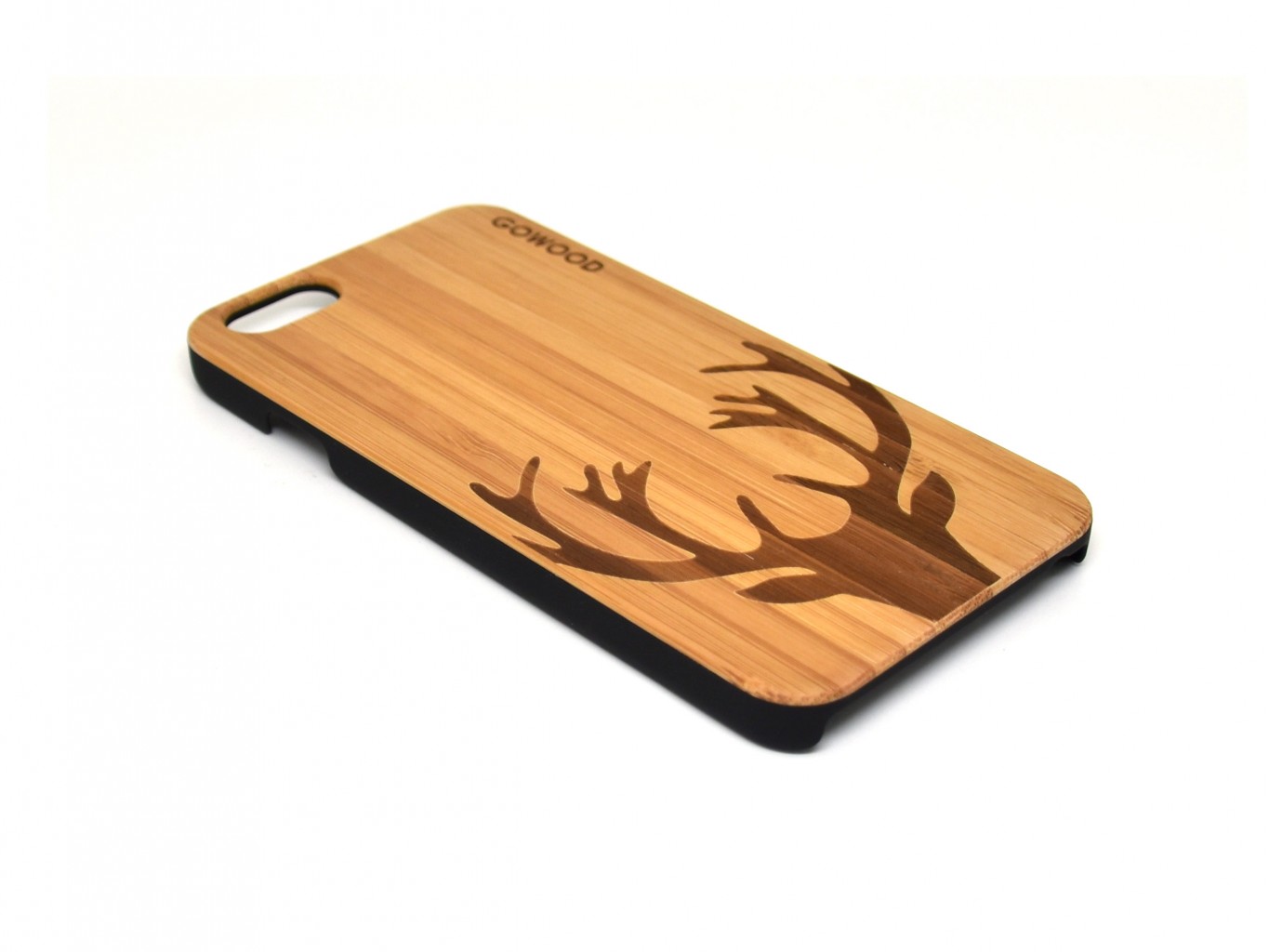 Wood phone cases with polycarbonate sides deer