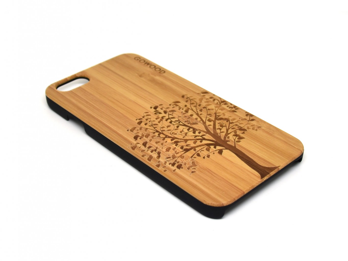 Wood phone cases with polycarbonate sides tree