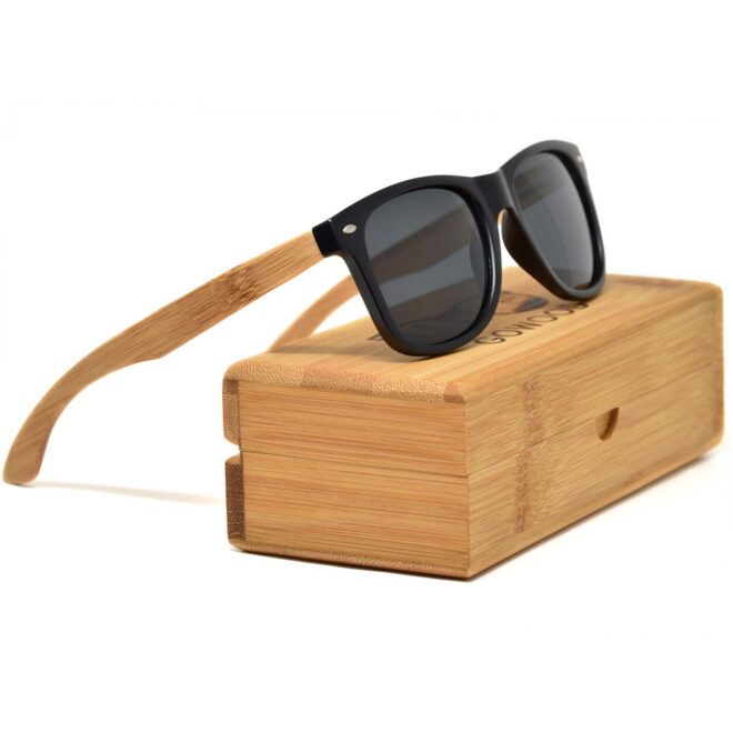 bamboo wood wayfarer sunglasses black lenses with bamboo box