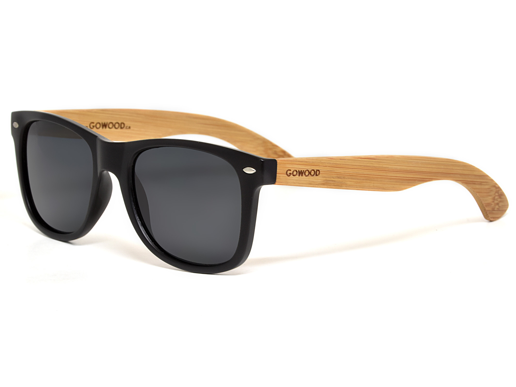 Bamboo wood sunglasses wayfarer style with black polarized lenses