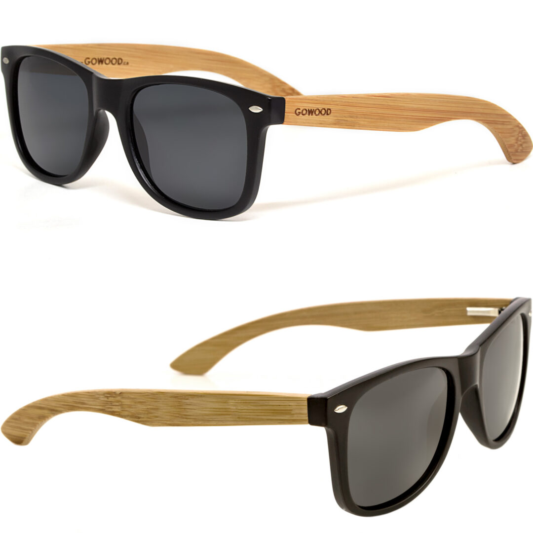 bamboo wood wayfarer sunglasses black lenses sides