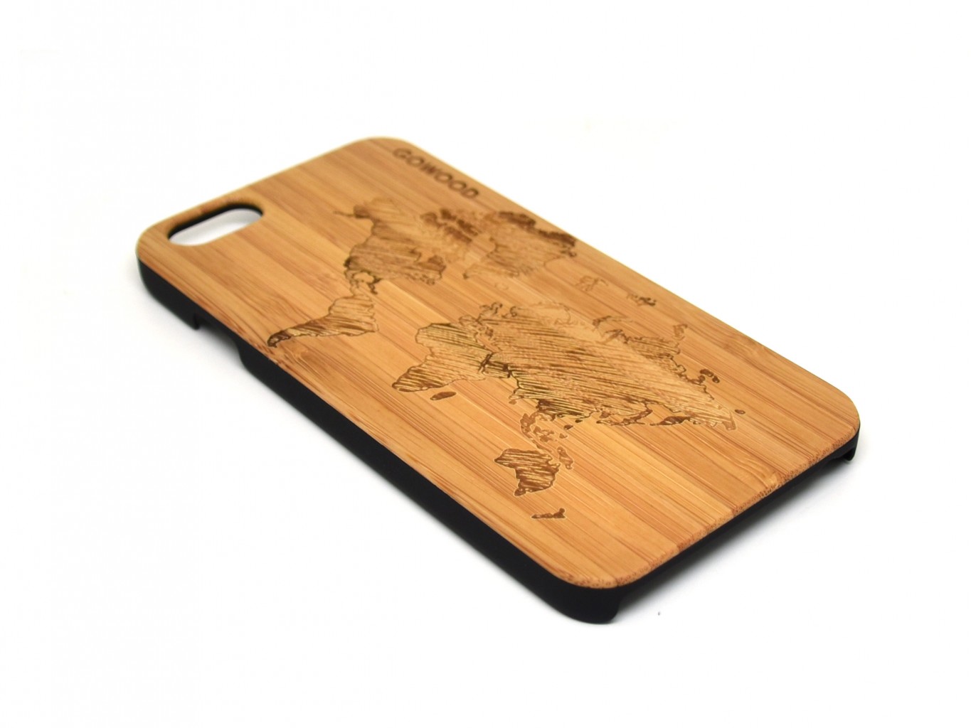 Wood phone cases with polycarbonate sides worldmap