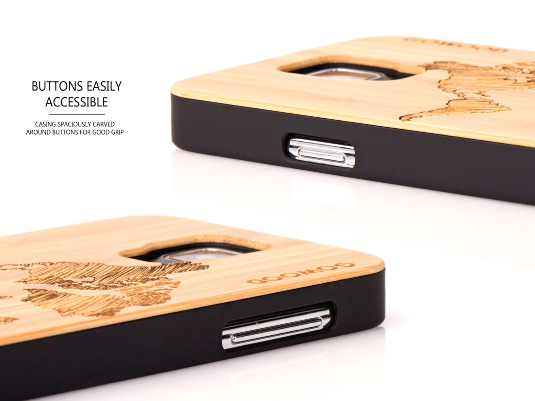 Samsung Galaxy S5 case bamboo world map buttons