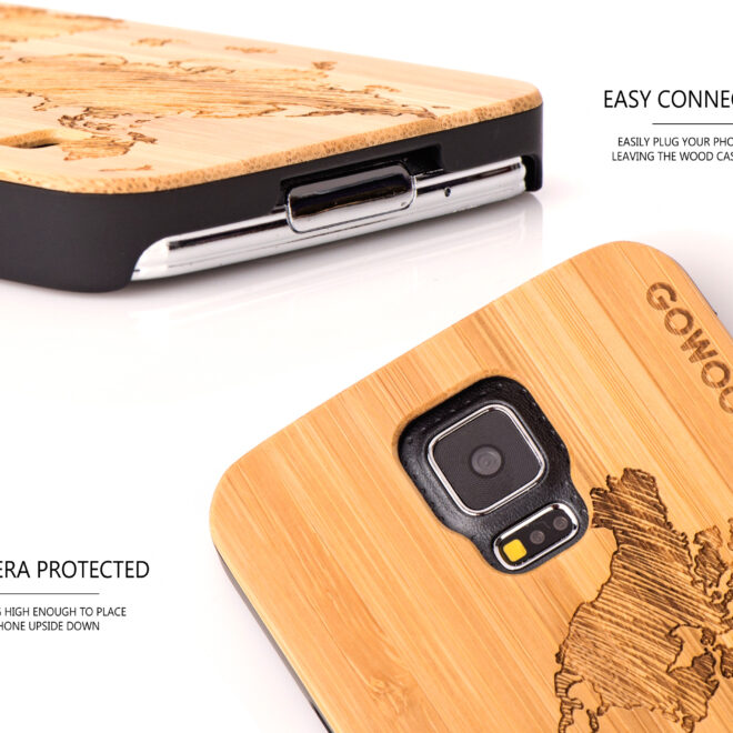 Samsung Galaxy S5 case bamboo world map camera