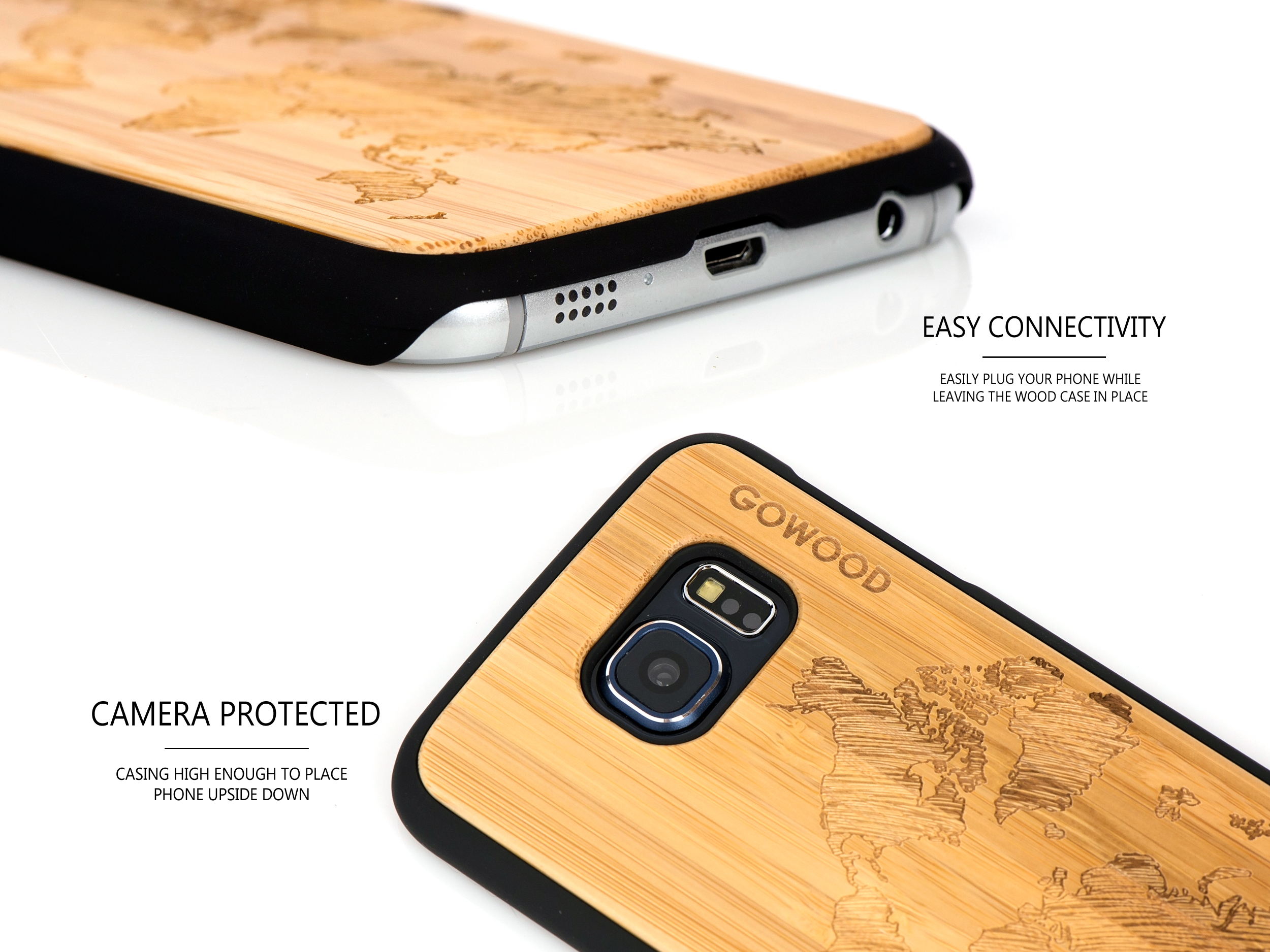 Samsung Galaxy S6 case bamboo world map camera
