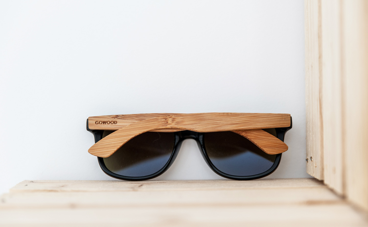 Bamboo wood sunglasses with blue mirrored polarized lenses