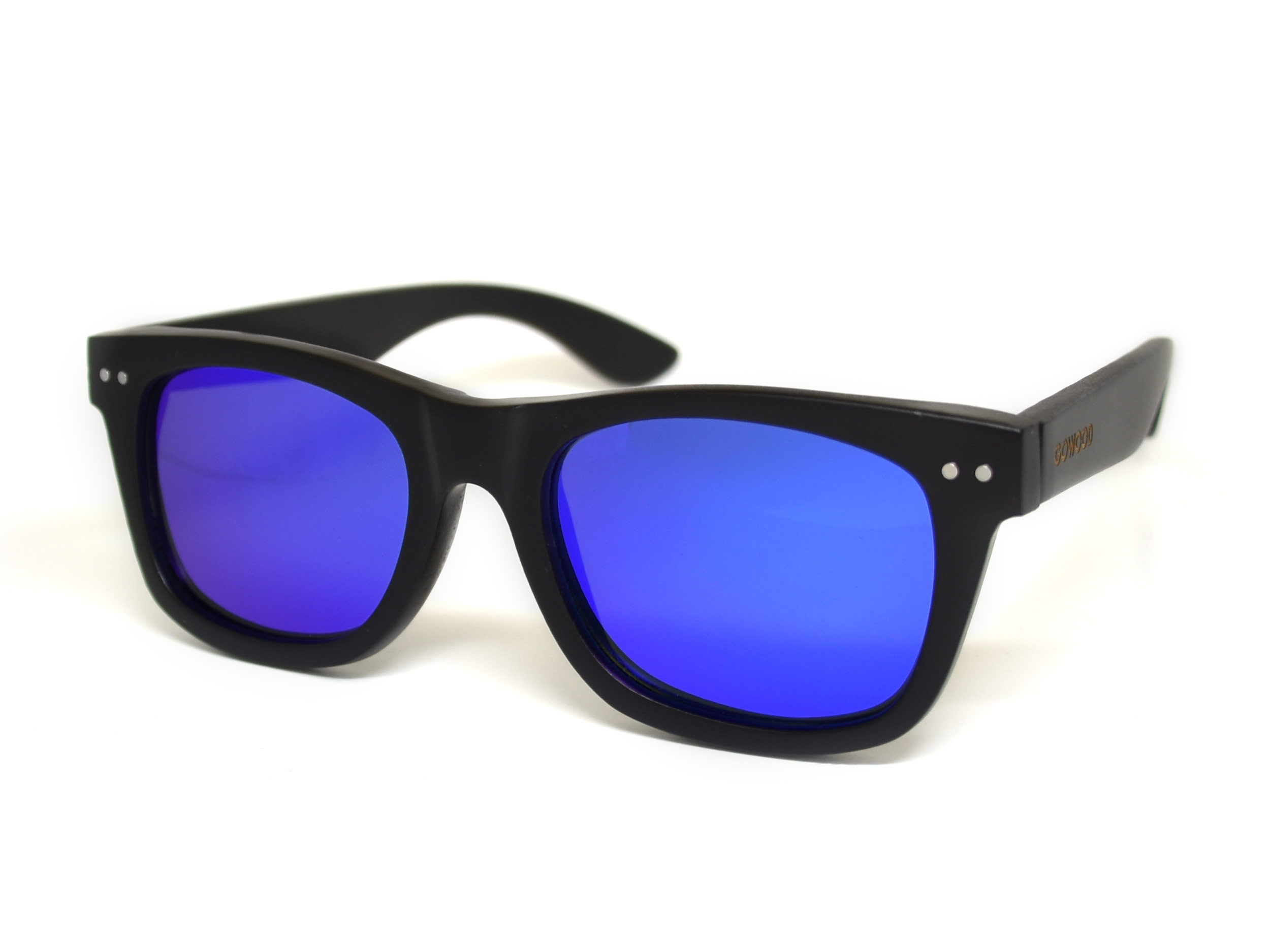 Wayfarer sunglasses black with blue mirrored lenses Bangkok III angle