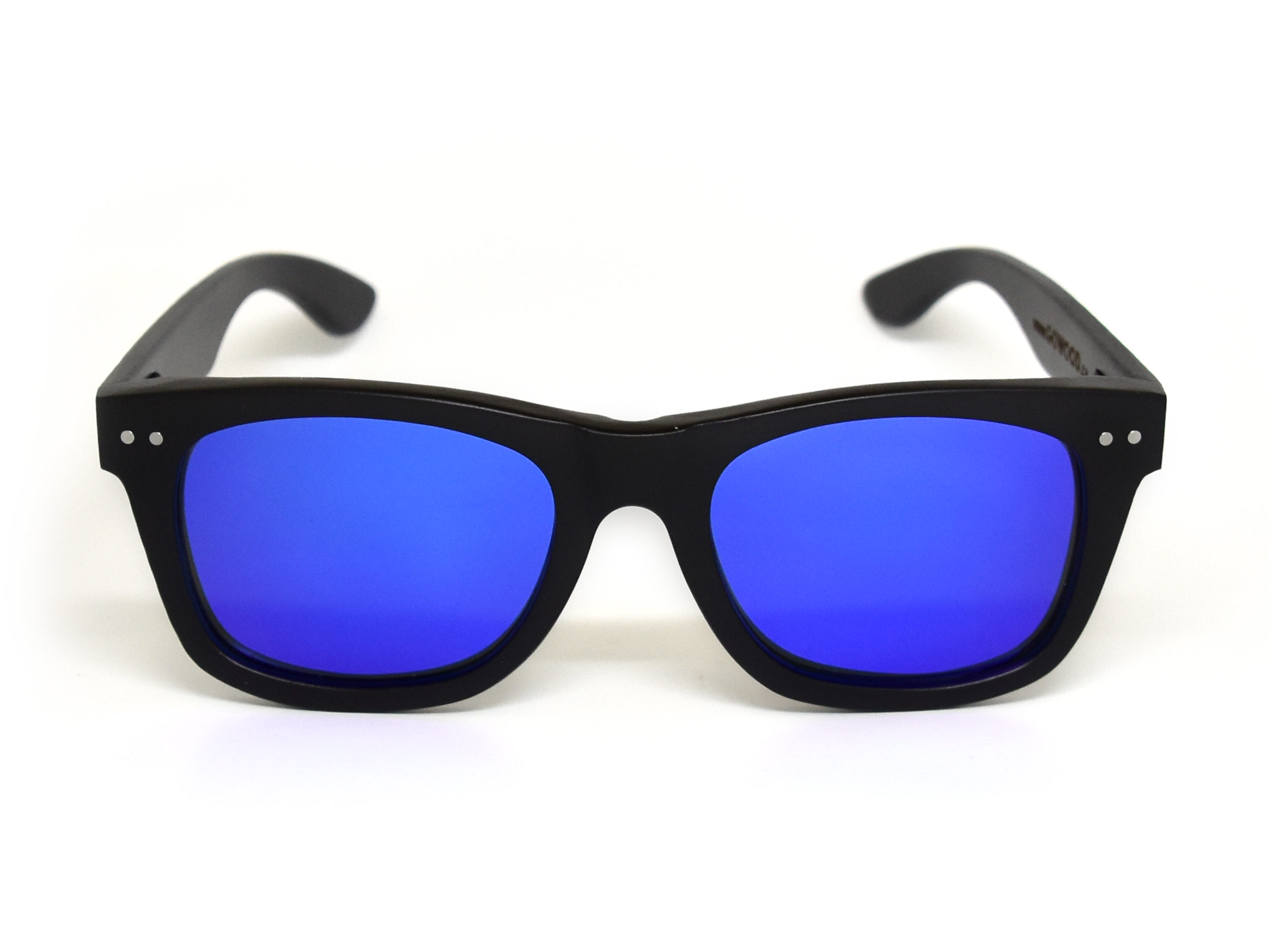 Wayfarer sunglasses black with blue mirrored lenses Bangkok III front