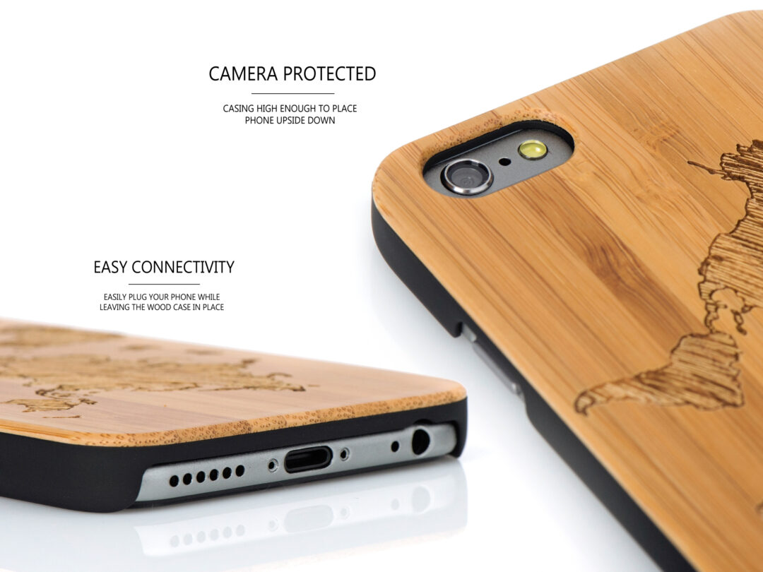 iPhone 6 case bamboo world map wood camera