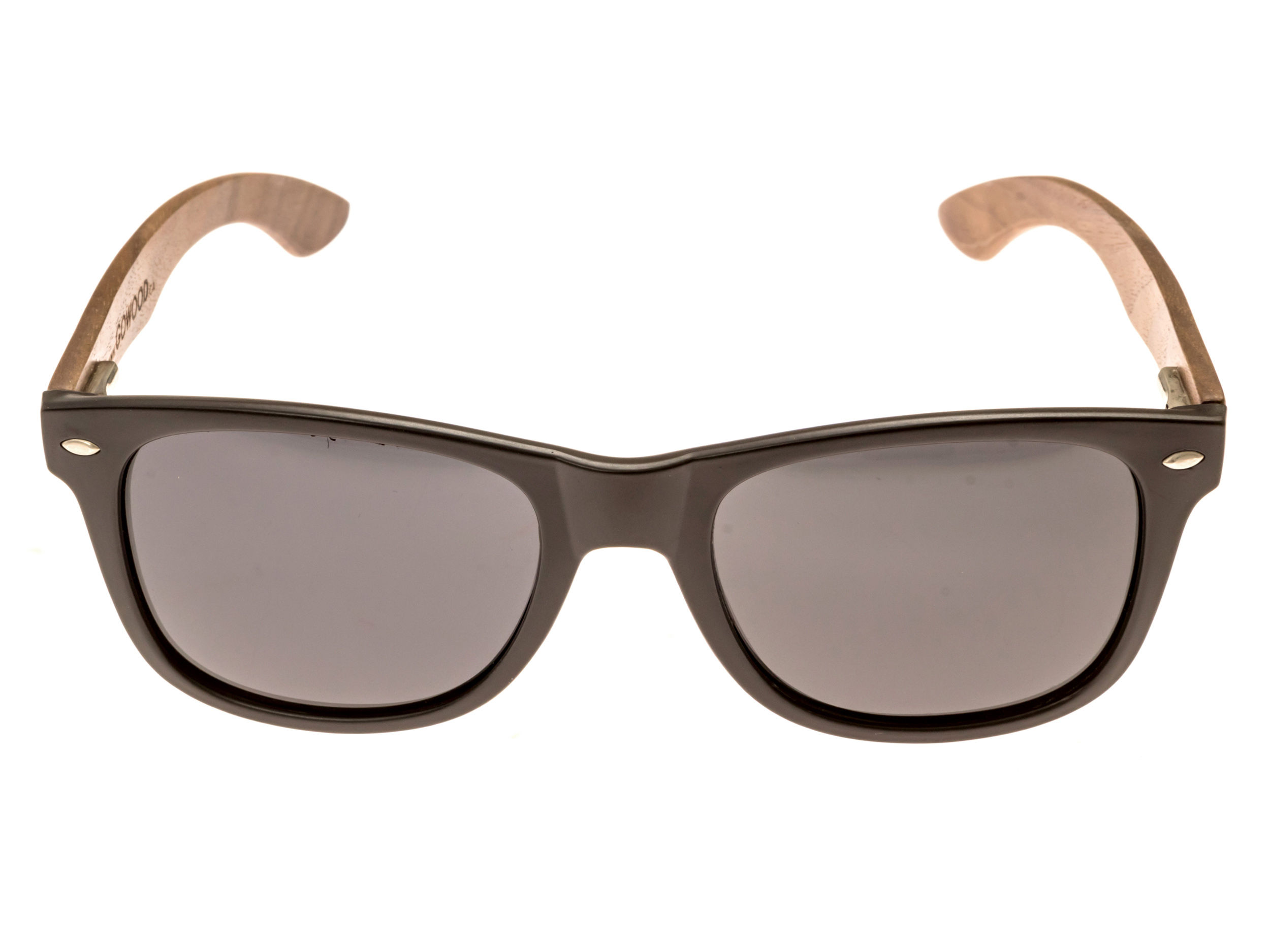 classic wayfarer sunglasses with walnut legs front