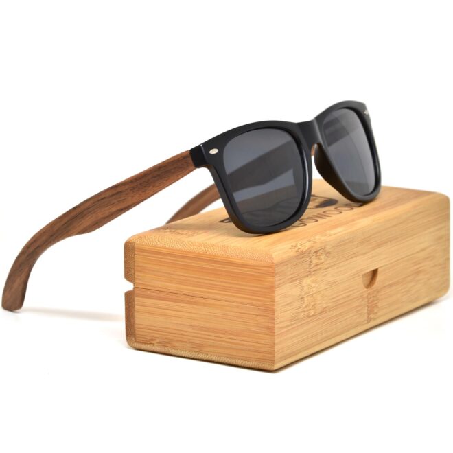 Walnut wood wayfarer sunglasses bamboo box