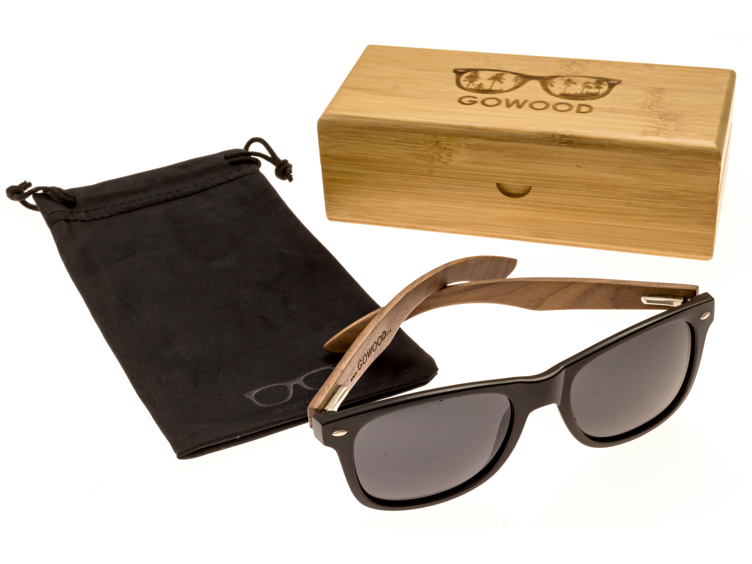 Wayfarer zonnebril met walnoot houten pootjes set 2