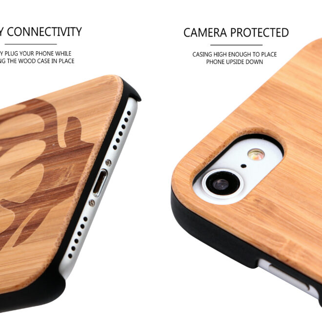 étui iPhone 7 et 8 en bois - bambou chevreuil camera