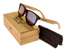 Classic wayfarer sunglasses with blue mirrored lenses