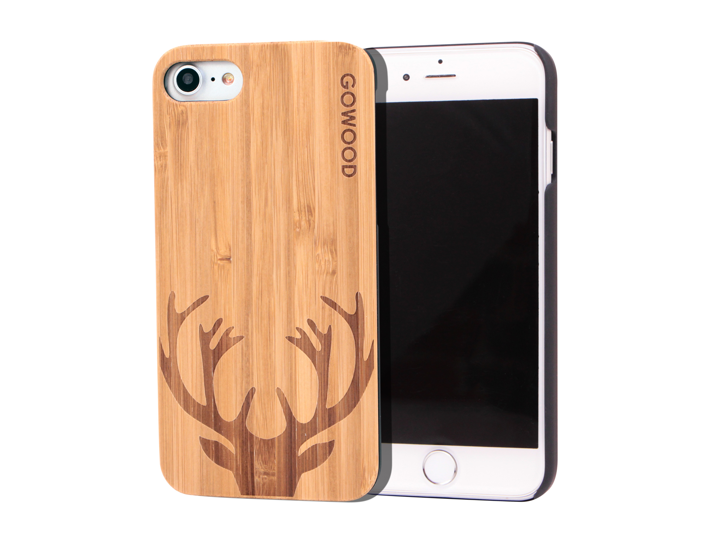 étui iPhone 7 et 8 en bois - bambou chevreuil