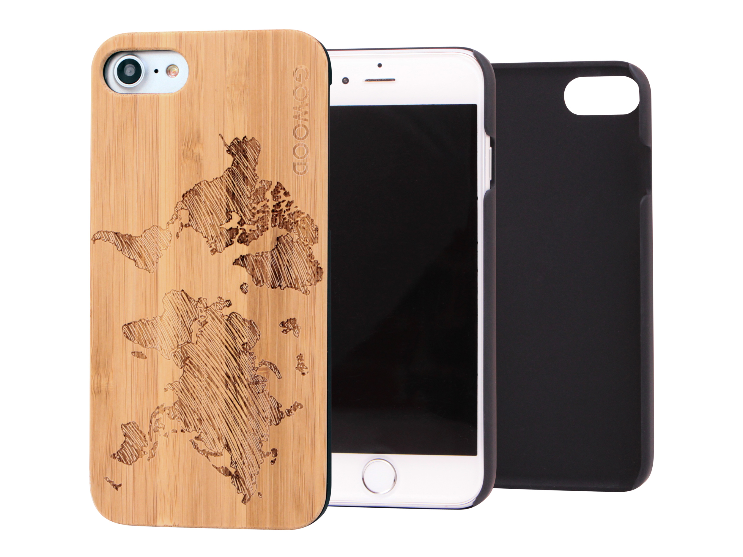 iPhone 7 and 8 wood case world map main