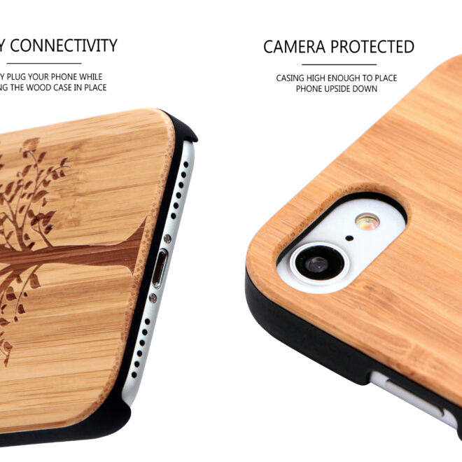 étui iPhone 7 et 8 en bois - bambou arbre camera