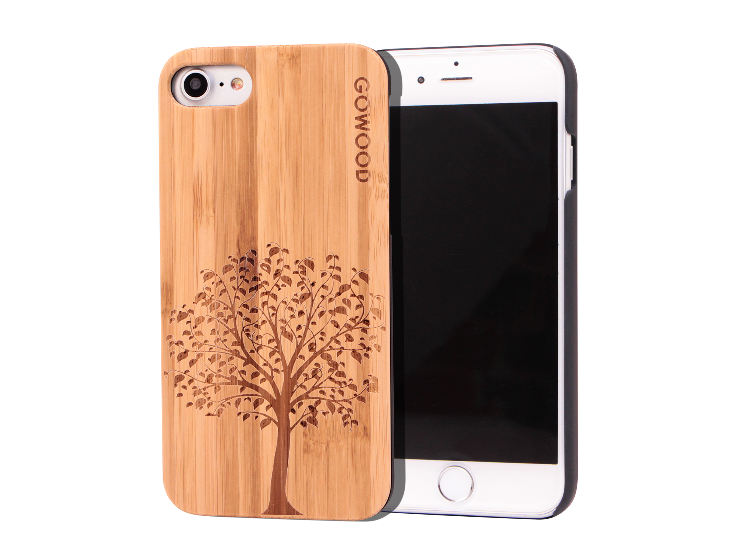 étui iPhone 7 et 8 en bois - bambou arbre