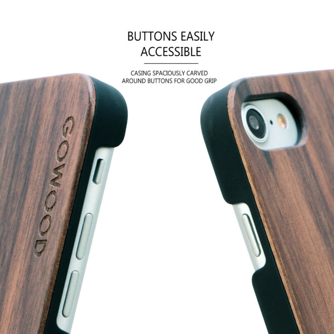 iPhone 7 and 8 wood case walnut buttons