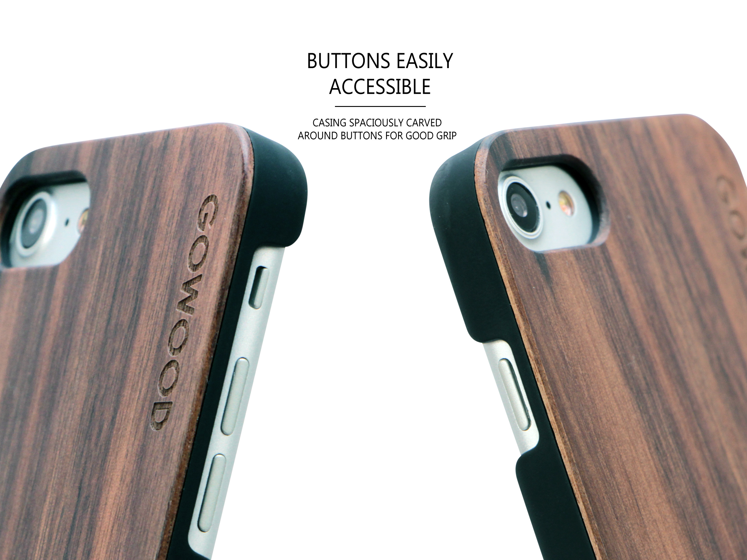iPhone 7 and 8 wood case walnut buttons