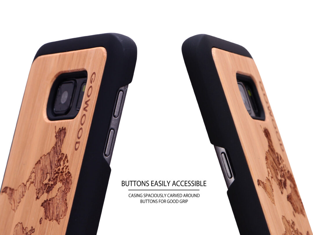 Samsung Galaxy S7 wood case world map buttons