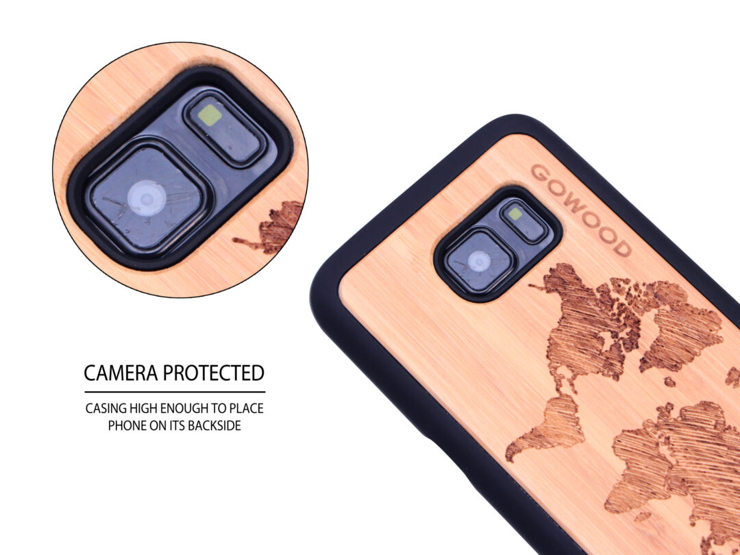Samsung Galaxy S7 wood case world map camera