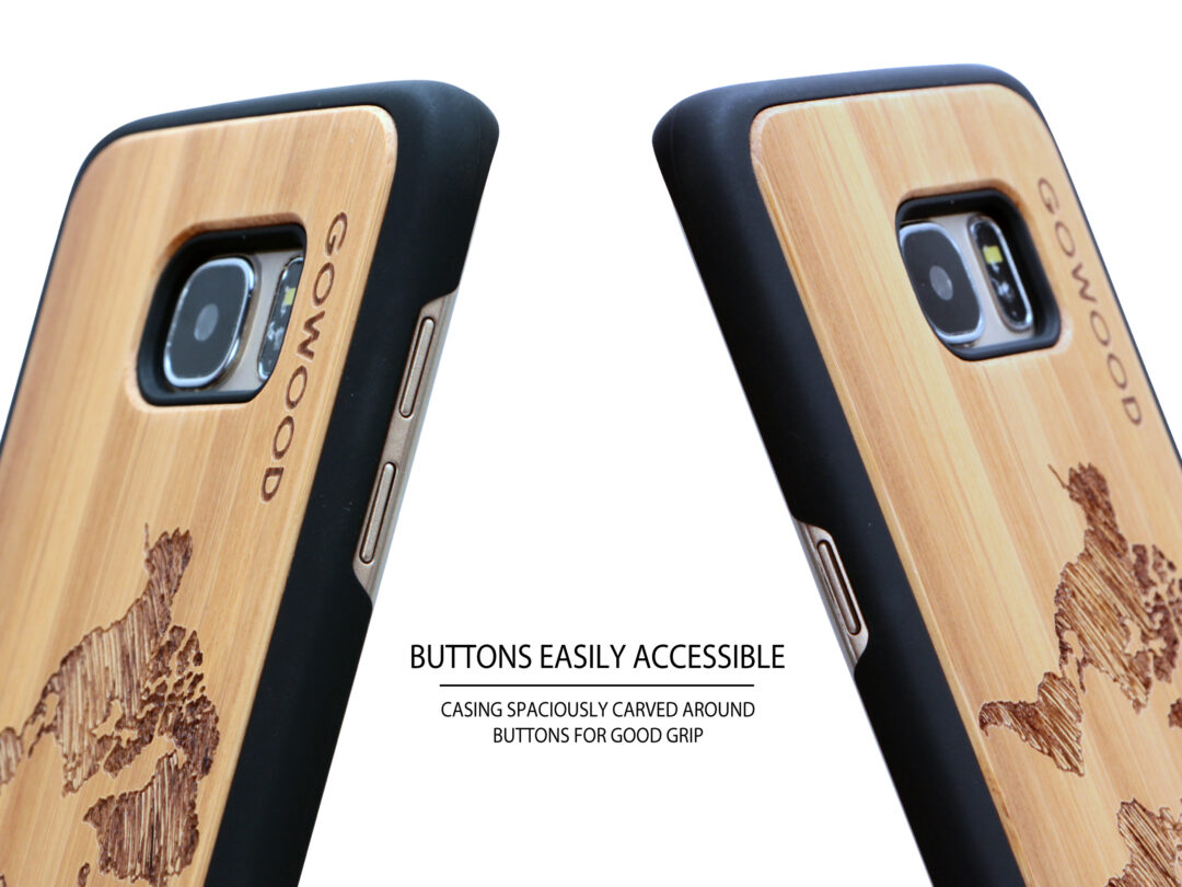 Samsung Galaxy S7 Edge wood case world map buttons