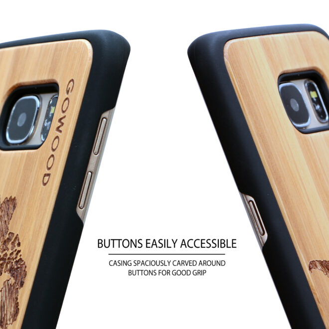 Samsung Galaxy S7 Edge wood case world map buttons