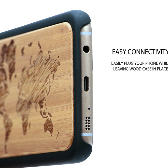 Samsung Galaxy S7 Edge wood case world map socket