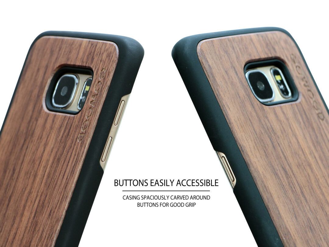 Samsung Galaxy S7 Edge wood case walnut buttons