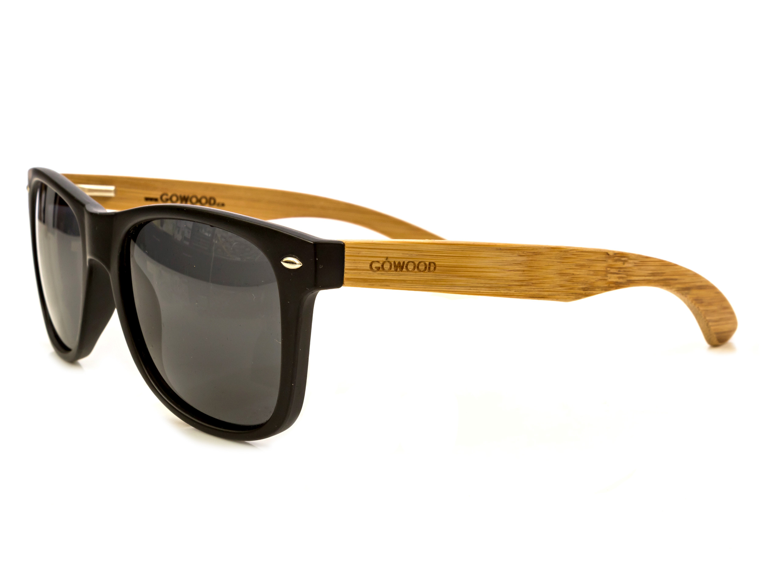 Classic Wayfarer Sunglasses In Black With Wood Legs Go Wood
