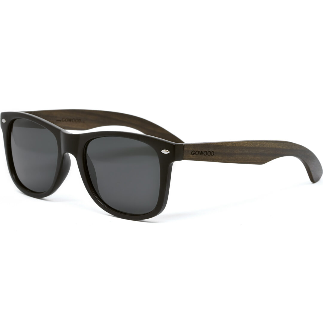 Ebony wood wayfarer sunglasses with black polarized lenses