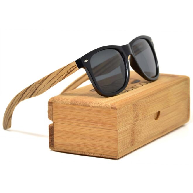 Zebra wood wayfarer sunglasses black lenses