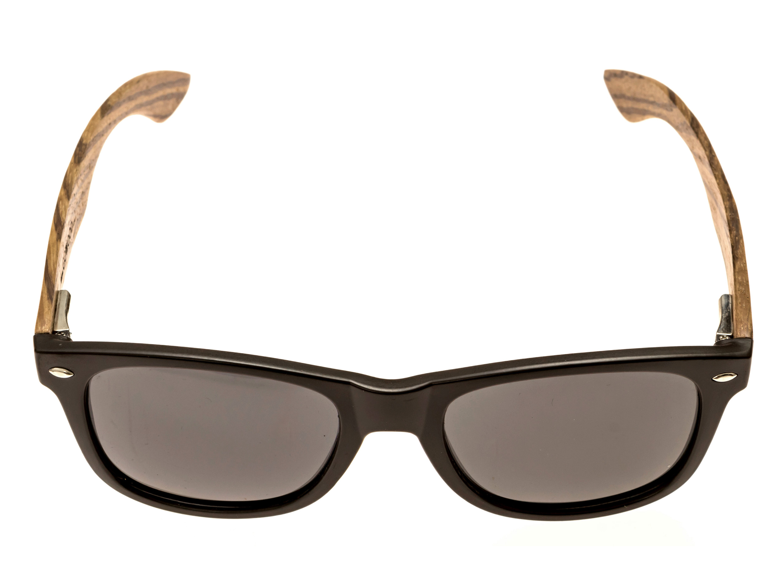 classic wayfarer sunglasses with zebra wood legs front