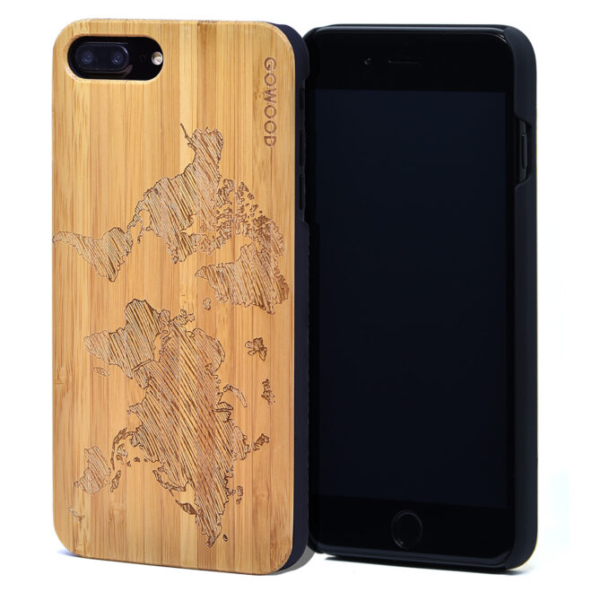 iPhone 7 Plus and 8 Plus bamboo wood case world map