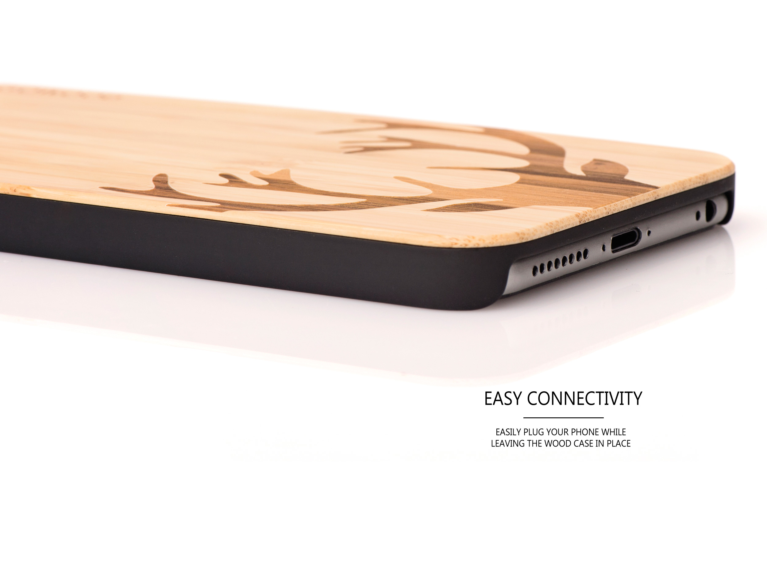 iPhone 6 Plus hoesje van bamboe hout met hert gravering