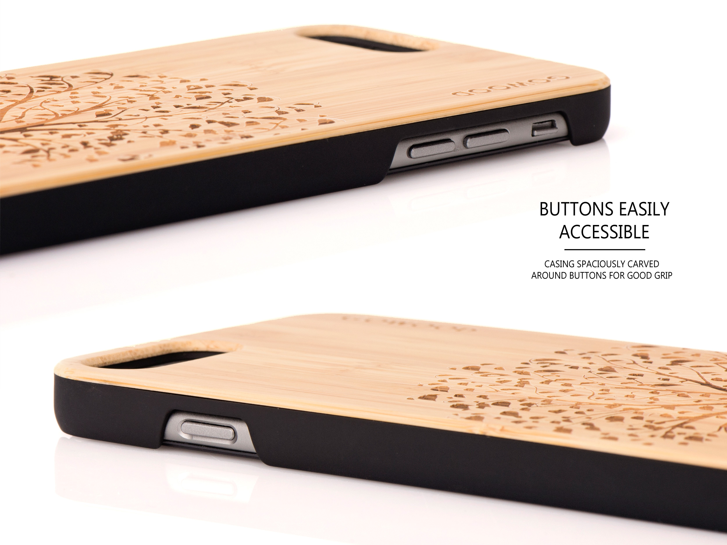 iPhone 6 Plus wood case tree buttons