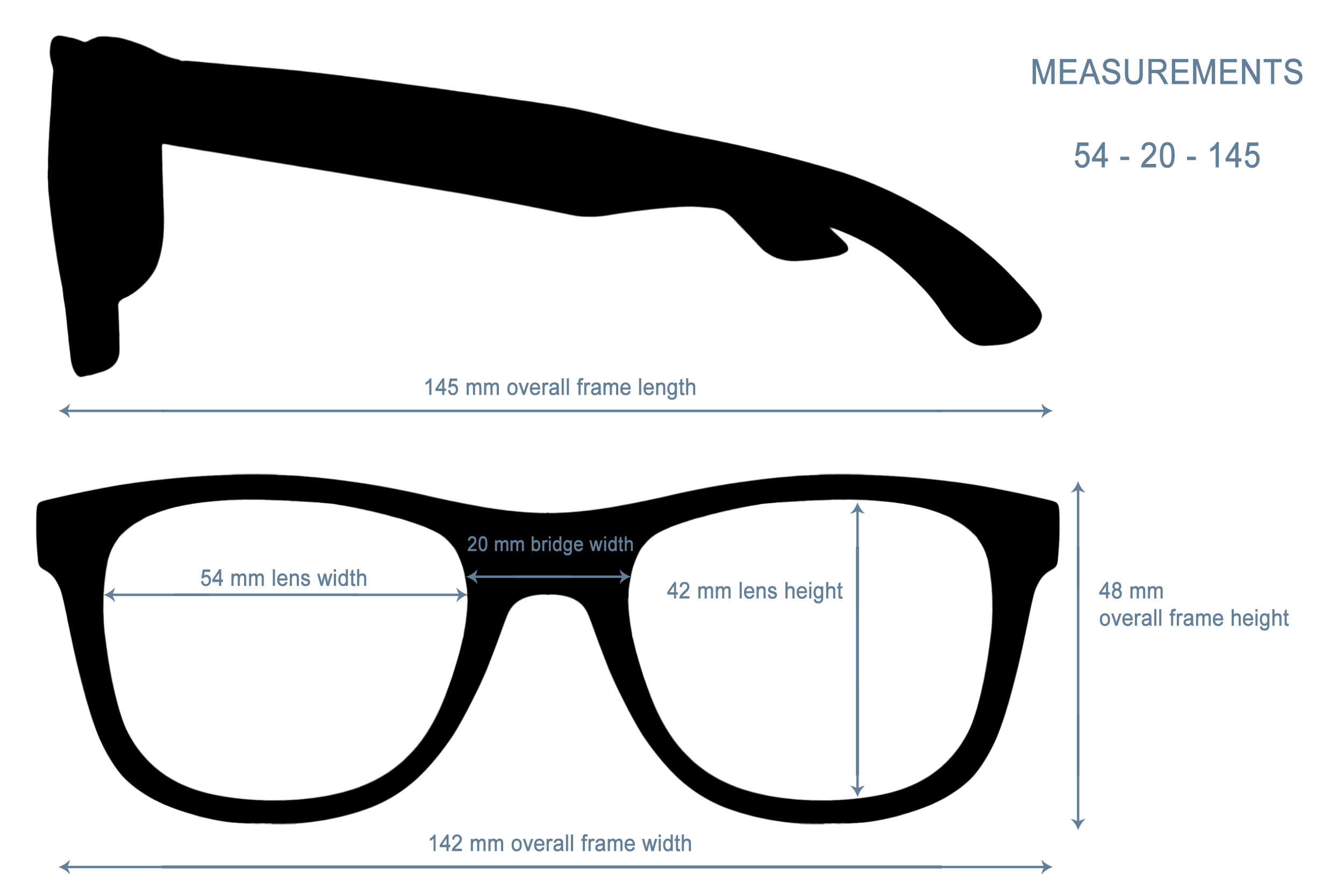 Wood sunglasses wayfarer style specifications / sizes