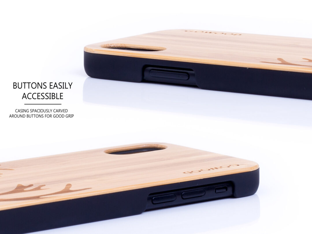 iPhone X and XS wood case bamboo deer buttons
