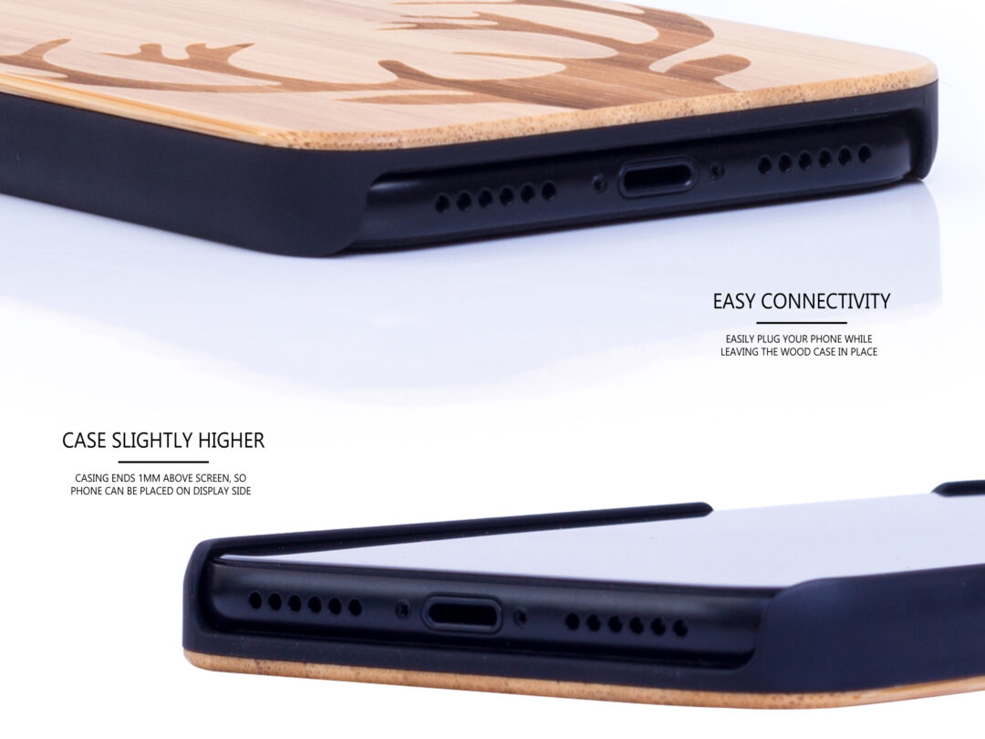 iPhone X and XS wood case bamboo deer connectivity