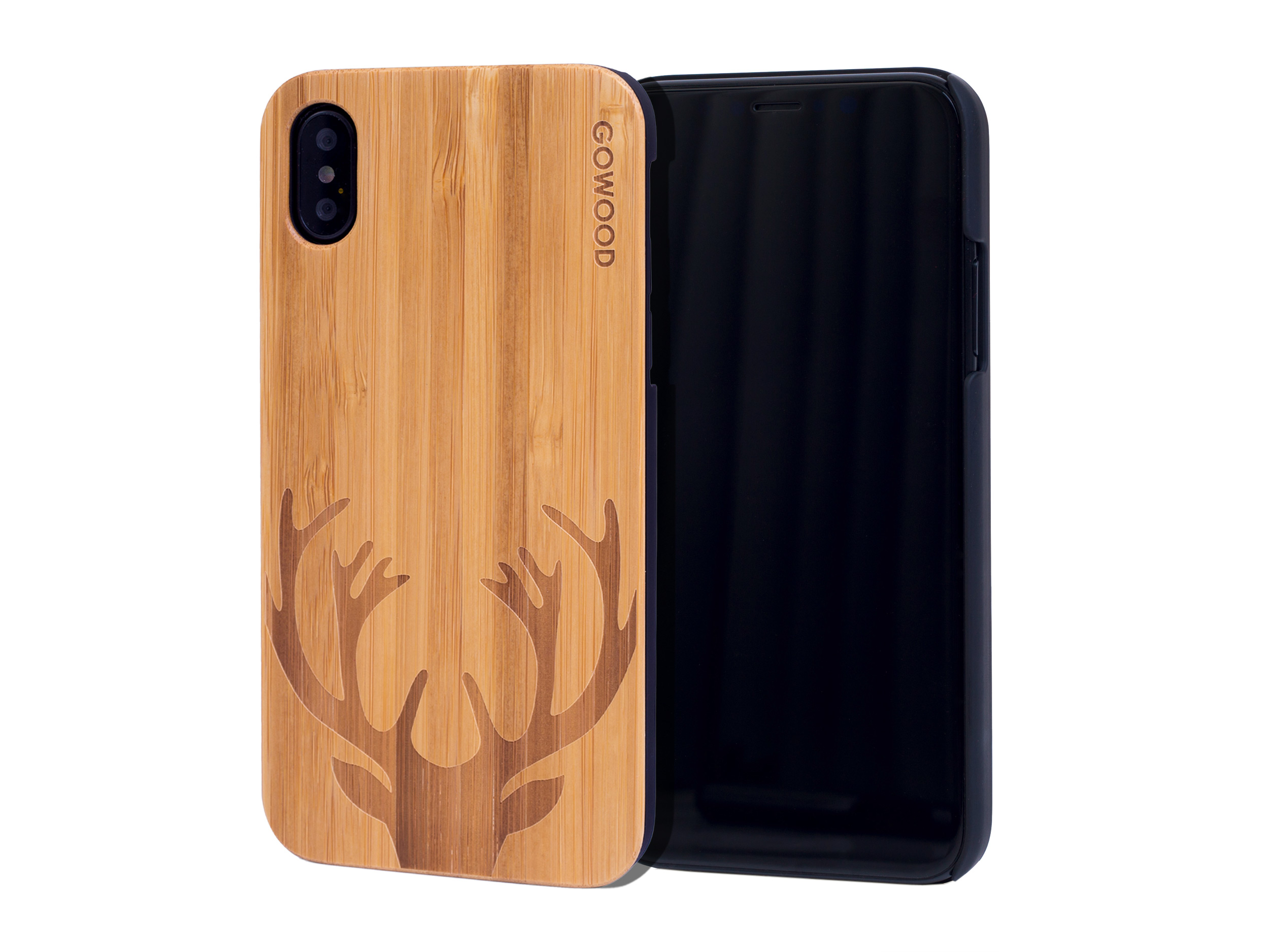 étui iPhone X en bois bambou chevreuil