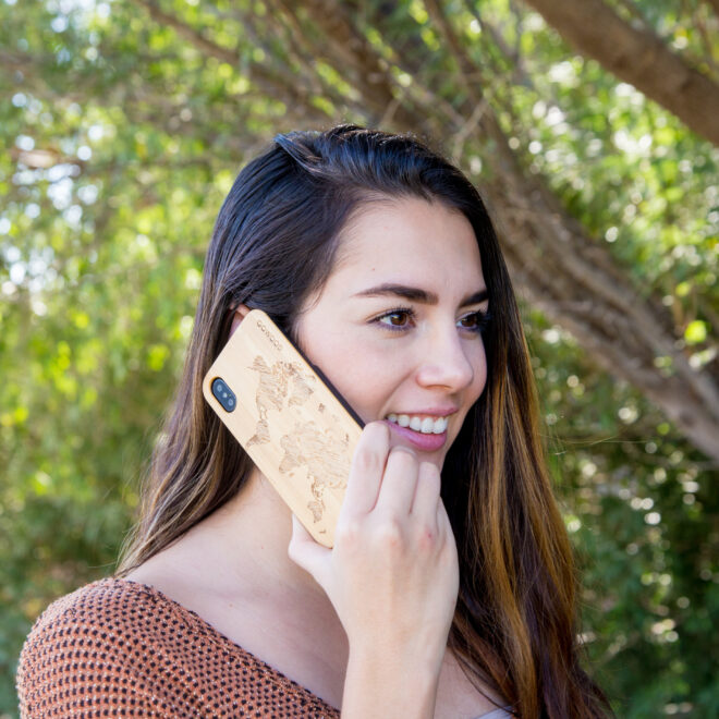 iPhone X and XS wood case bamboo world map model