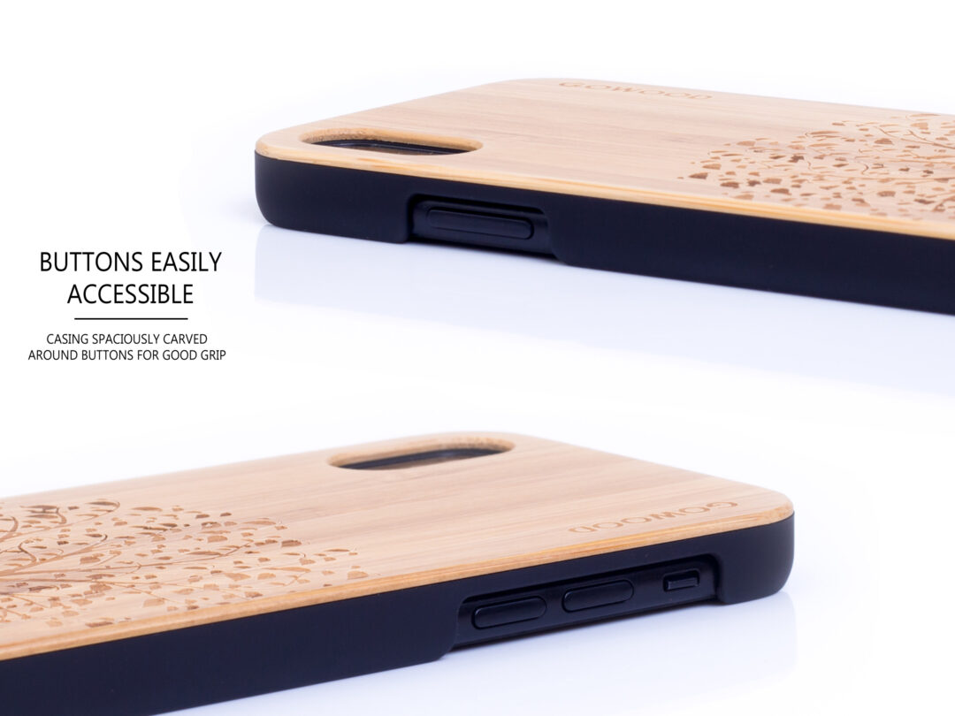 iPhone X and XS wood case bamboo tree buttons