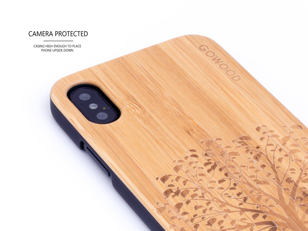 étui iPhone X en bois bambou arbre camera