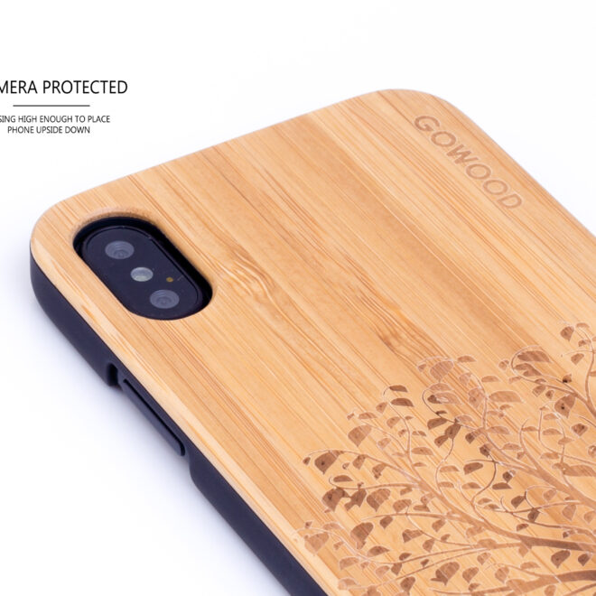 iPhone X and XS wood case bamboo tree camera