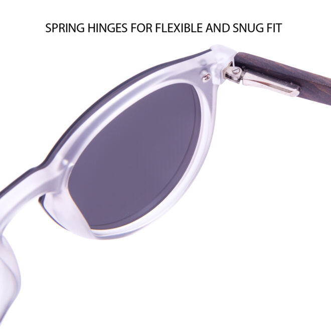 Round ebony wood sunglasses black polarized lenses hinge