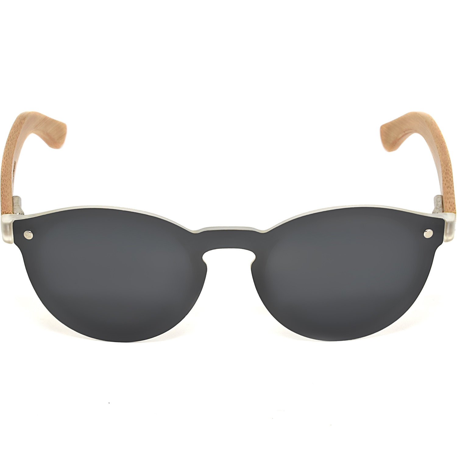 Round bamboo wood sunglasses black polarized lenses front