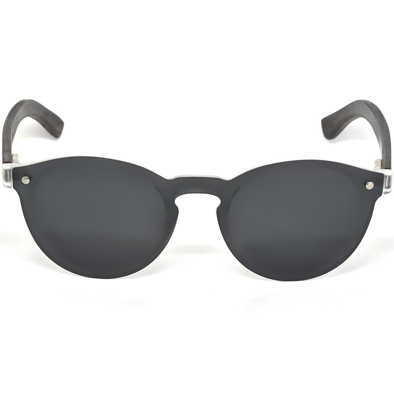 Round ebony wood sunglasses black polarized lenses front