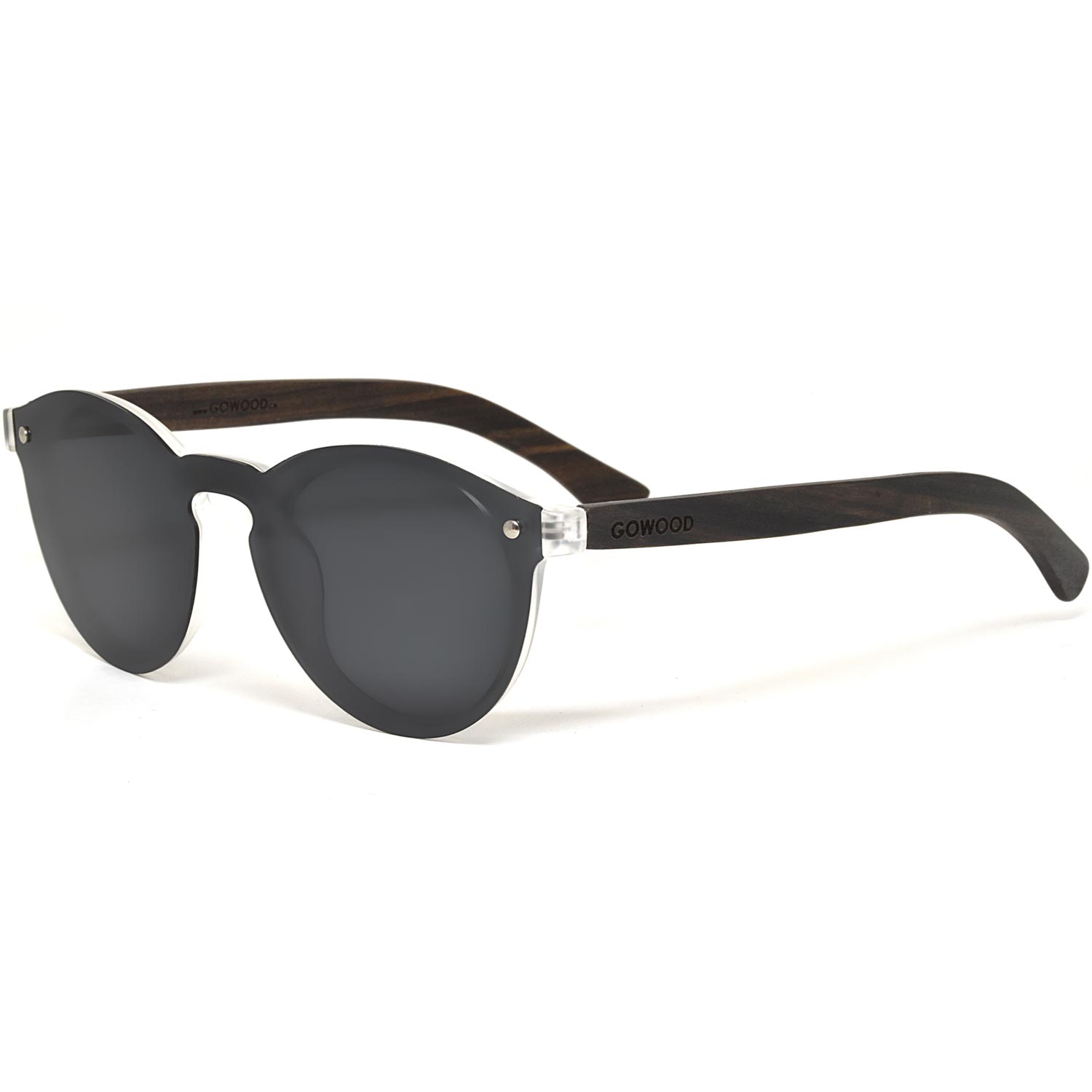 Round ebony wood sunglasses black polarized lenses