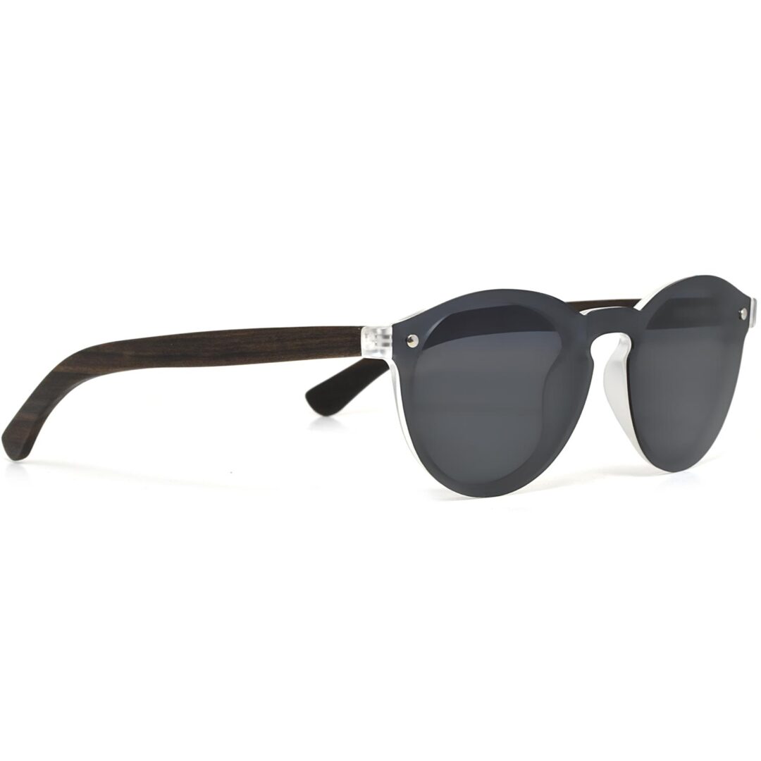 Round ebony wood sunglasses black polarized lenses right